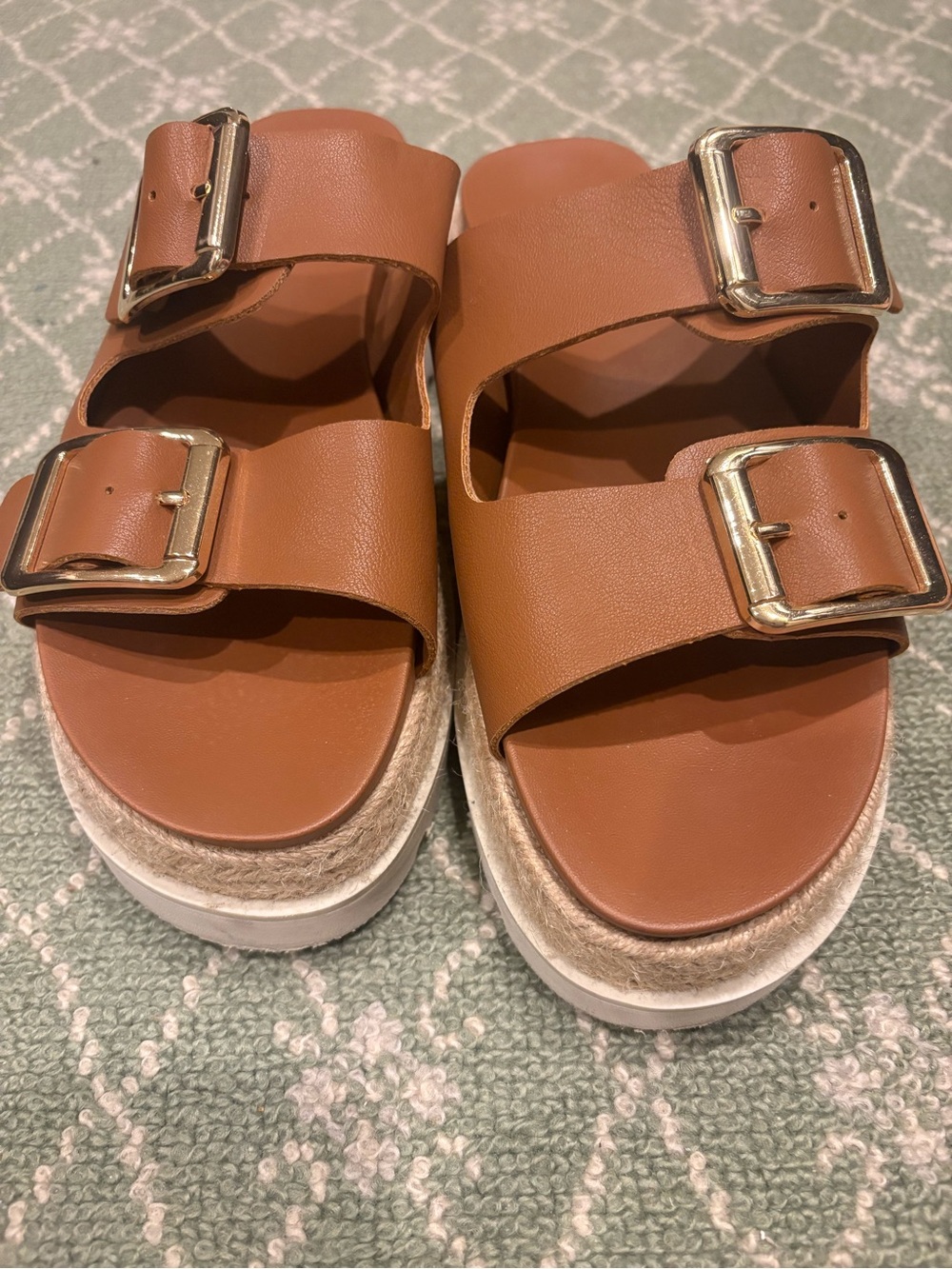 Madden Girl Brown Double-Buckle Platform Slide Sandals